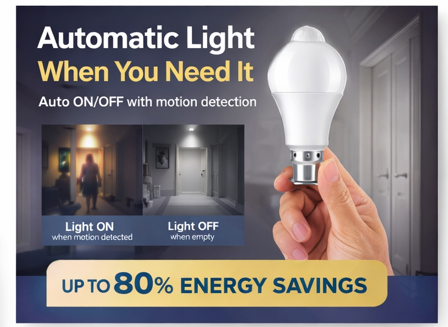 Motion Sensor LED Bulb – Auto ON/OFF, Energy Saving Smart Light